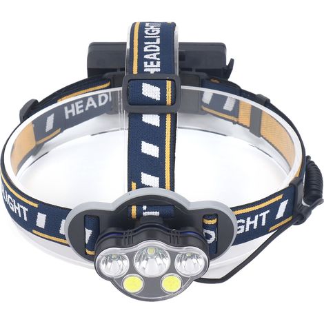 Lampe frontale haute intensité à 5 LED COB avec batterie rechargeable USB intelligente, pour travaux extérieurs longue portée. (1/5)
