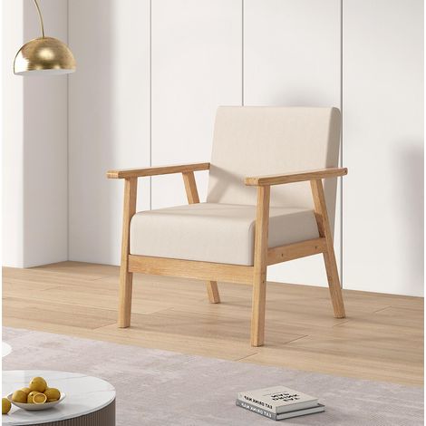 MCC direct Single Seater Sofa, Armchair Modern Wooden Linen Fabric Sofa Upholstered Comfortable Padded Seat for Home Office, Couch Reception Bedroom BEIGE (1/5)