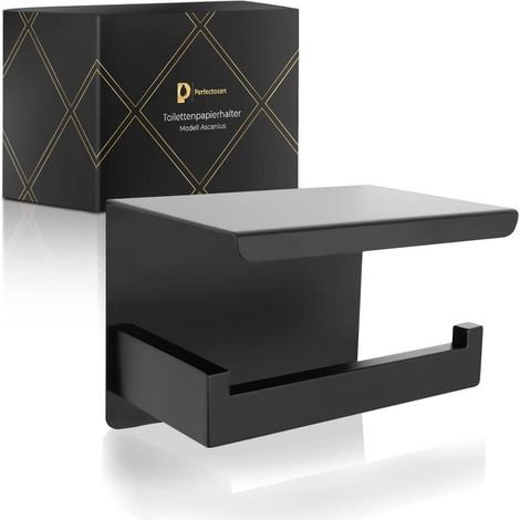 Porte-papier toilette noir sans perçage, porte-papier toilette adhésif (noir)