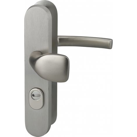 Thirard – Ensemble de poignées de sécurité palière pour porte d'entrée – Entr'axes 216mm – Aluminium massif – Finition inox – Aileron réversible (1/2)