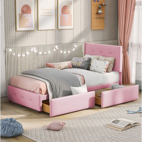 Polsterbett 90x200 mit Schublade aus Samt, Rosa OKMYHOME (1/5)