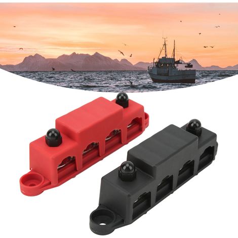 Barre omnibus à 4 positions pour véhicules de loisirs/bateaux avec bornes de câblage haute intensité, rouge et noir, bloc de distribution électrique à 4 bornes de 5/16 po (1/5)
