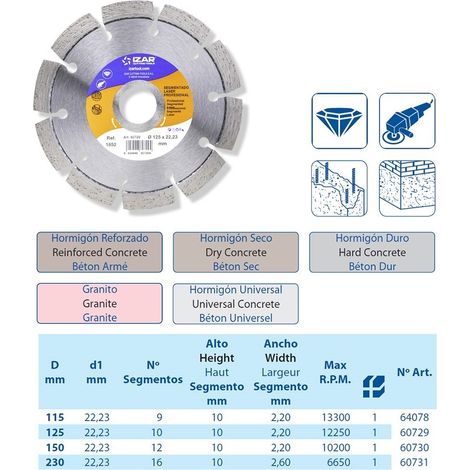 disque diamant segmenté laser Izar pour béton et granite de 230 mm (1/2)