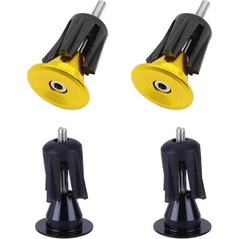 Sollbry 4 Pièces Bouchons de Bouchon de Vélo en Alliage D'aluminium, Capuchons D'extrémité de Guidon de Vélo/Bouchons de Bouchons de Vélo, Accessoire de Guidon de Vélo Universel (Or, Noir)