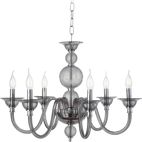 Lampada a sospensione TEBE a 6 luci in vetro lavorato a mano D70 cm FUME' (1/2)