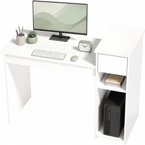 HOMCOM Scrivania con Scaffali e Cassetto, 108 cm, Bianco