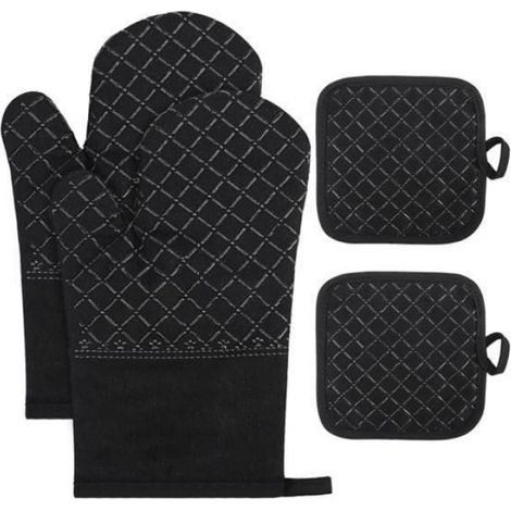 Gants de Four,Maniques,Set de 4 Silicone Gants de Cuisine, résistant à la Chaleur à 230 °C - pour BBQ Grillage Mult GANT DE CUISINE (1/5)