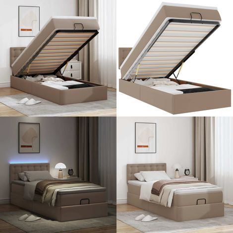 Ottoman-Bett mit Matratzen & LEDs 90x190 cm Kunstleder - Kunstlederbett - LED-Beleuchtung (1/5)
