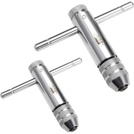 2PCS Clés à Tarauds à Rochet Clé à Cliquet à Poignée en T Réglable Support de Robinet à Cliquet M3-M8 / M5-M12 Clé à Filetage pour Porte-Taraud Accessoires de Taraudage Manuel