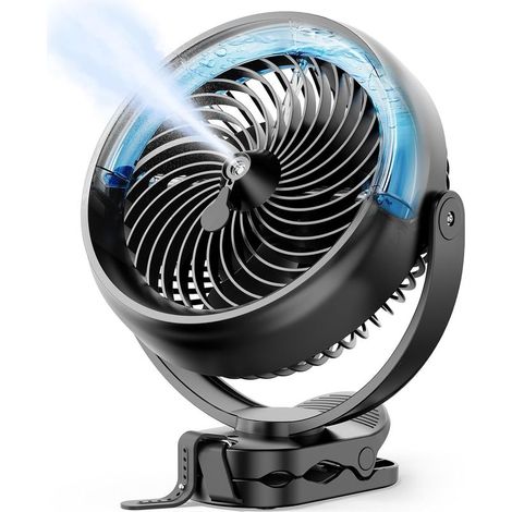 Ventilateur de bureau portable à pince avec brumisateur 10 000 mAh – 3 vitesses de ventilation et 2 modes de brumisation (1/5)