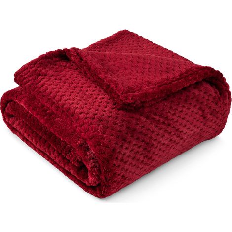 Plaid rouge bordeaux pour canapé, lit simple, jeté en polaire douce pour fauteuil, couverture duveteuse à texture gaufrée, plaid chaud, léger et confortable pour toutes les saisons, 152 x 203 cm (1/5)