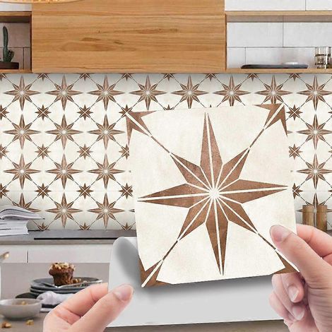 Lot de 30 stickers muraux décoratifs amovibles en PVC, motif mosaïque marron, 15 x 15 cm. (1/5)