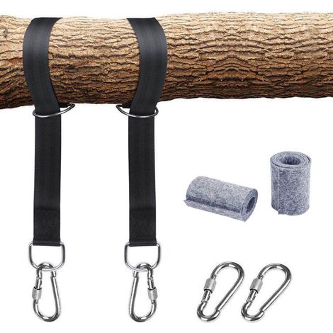 Cinghia per amaca, cinghia per altalena sugli alberi, accessorio per altalena per alberi, 2 x 150 cm con anello a D, due moschettoni, carico massimo 500 kg