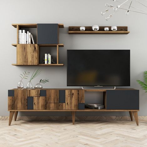 TV-Möbelset Madrid Walnuss Anthrazit Melamin 180x48,6x33,8 cm (1/5)