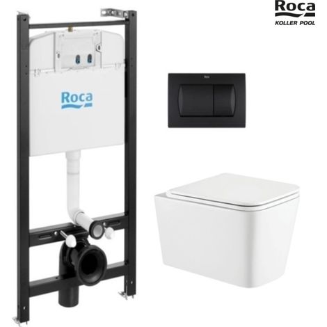 Bastidor ROCA duplo one pack cisterna empotrada y pulsador PL7 negro mat con inodoro suspendido ROCA the gap con sistema rimless (1/5)