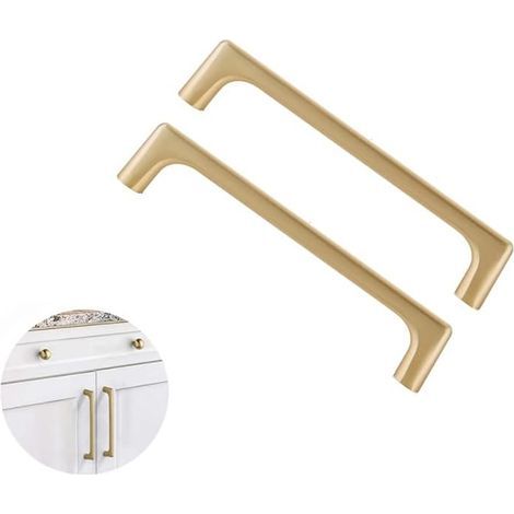 Set mit 2 Küchentürgriffen aus gebürstetem Messing, 128 mm Mittenabstand, europäischer Stil, Griff aus Zinklegierung (Schrauben inklusive) (1/5)