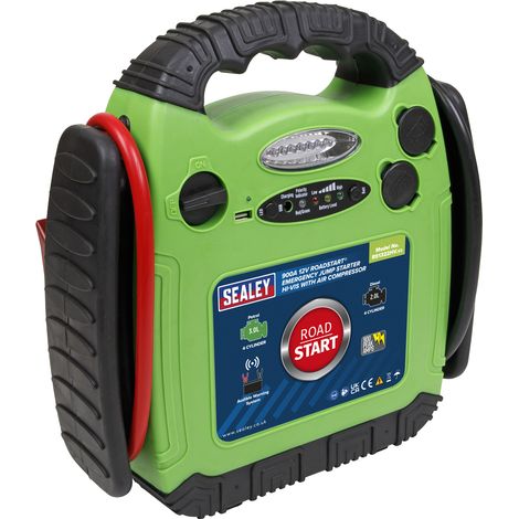 Sealey RS1322HV RoadStart 12V Emergency Jump Starter with Air Compressor 900 Peak Amps