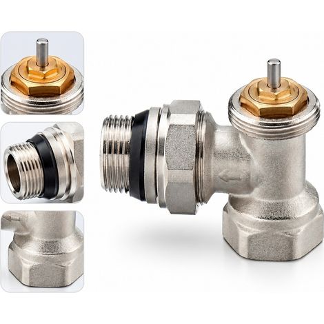 1 pc Robinet Thermostatique d'Angle en Laiton 59 Nickele DN15 sans Tete Thermostatique PN16 pour Radiateur et Chauffage 8 x 5 x 9 cm (1/5)