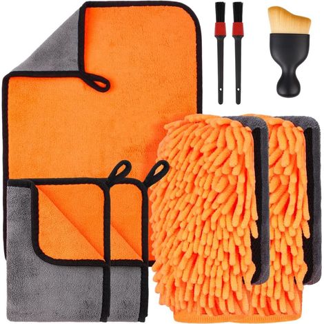 8-Piece Car Cleaning Kit, Car Wash Gloves, 600 GSM Microfiber Car Cleaning Gloves, 3 Microfiber Wash Gloves, 2 Microfiber Car Cloths with 2 Detailing Cloths and 1 Beauty Brush (1/5)