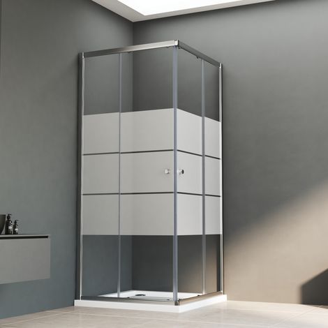 80x80x185cm Milchglas Duschkabine Eckeinstieg mit Doppel Schiebetüren 6mm ESG Glas Duschabtrennung Dusche Duschschiebetür, Höhe: 185cm (1/4)