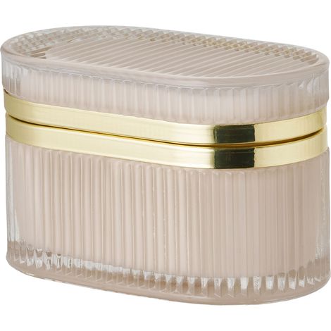Scatola con coperchio Love in vetro costolato nude e ottone