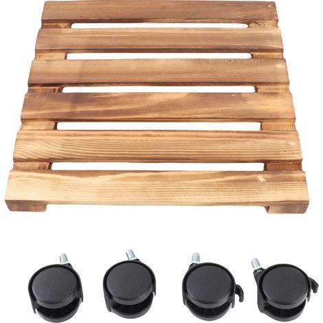 Soporte para plantas móvil, robusto y con cierre de seguridad, fabricado en madera gruesa, con ruedas universales para uso interior y exterior (forma cuadrada). (1/5)