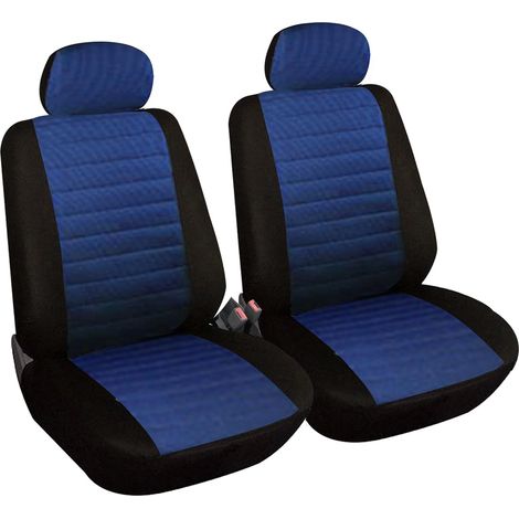 WOLTU 2X Fundas de Asiento para Coche Universal Delantero Cubierta para Asiento Automóvil sin Bolsa de Aire Poliéster Negro/Azu