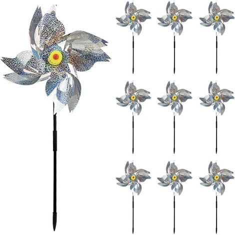 10er-Set Windmühlen, Solarreflektoren, Vogelabwehr, robustes PVC, für Garten, Obstgarten, Balkon (1/5)