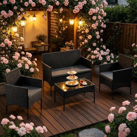Ensemble de jardin élégant, mobilier de terrasse, salon d'extérieur, set de conversation pour balcon, meubles de patio résistants, plusieurs pièces. (1/5)