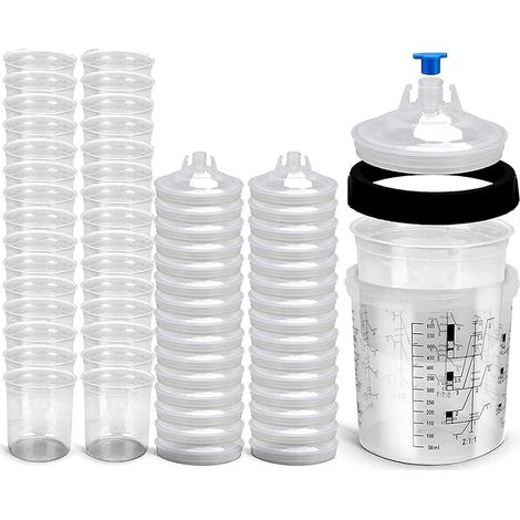 600ML Kit de Tasse de Mélange de Peinture,avec 30 Inserts de gobelet, 30 couvercles,pour Pistolet a Peinture Universal (1/5)