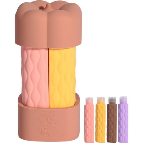 Lot de 4 flacons de voyage pour shampoing,contenants de voyage pour produits de toilette,flacons souples,rechargeables,Marron (1/5)