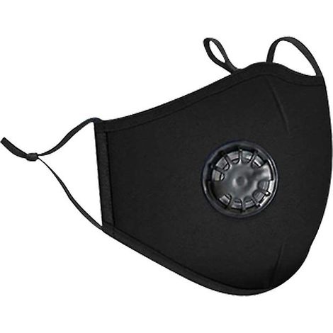 Masque facial en coton lavable et réutilisable avec valve respiratoire et 10 filtres à charbon remplaçables - Taille adulte (noir) (1/4)
