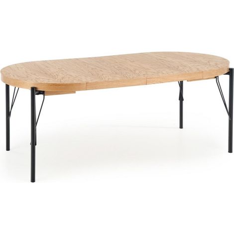 Table à manger ronde 100-300cm extensible avec plateau plaqué chêne et pieds métal AYA (1/5)