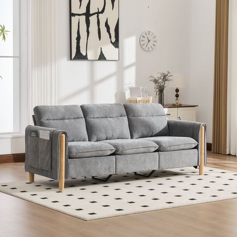DESMIU Canapé d'angle réversible 3 places avec coffre de rangement et poches latérales en Chenille Gris clair (1/5)