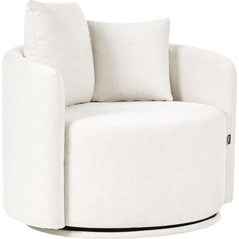 Sillón de tela con respaldo curvo base giratoria de 360° 2 cojines blanco crema Ennora (1/5)