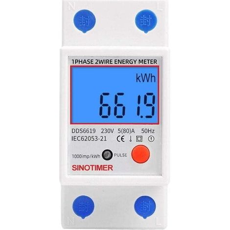 Multifunctional, single-phase electronic electricity meter – Backlit LCD display – DIN rail mounting – 5–80 A, 230 V – Dimensions: 7.8 × 3.5 × 6.5 cm