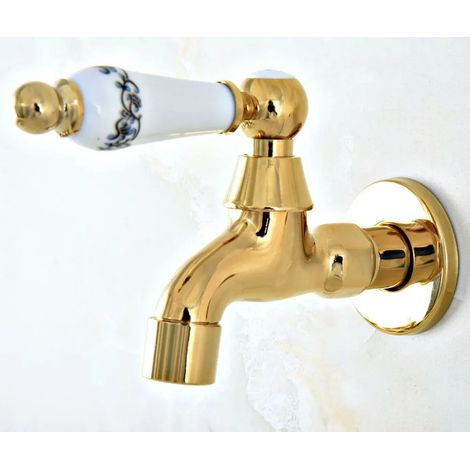 Robinet extérieur de luxe en laiton doré (style H) - Robinet de jardin mural - Robinet pour machine à laver - Robinet de lavage simple à eau froide (1/5)