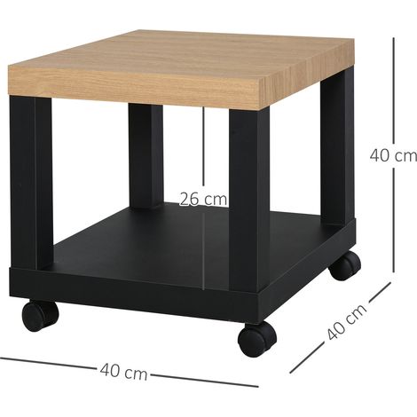 Table d'appoint roulante, table basse moderne avec étagère ouverte, 40 x 40 x 40 cm, bois naturel & noir (1/5)