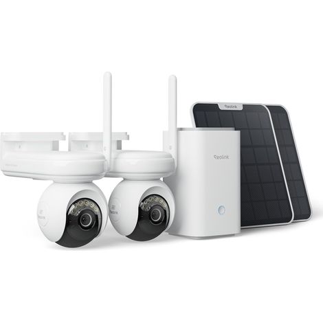 4K Kit Caméras Solaire 360° Suivi Auto sans Fil, ColorX, Home Hub 2 Caméras Altas PT Ultra, Pré-Enregistrement, Détection Intelligente, Stockage Local sans Abonnement, Panneau Solaire Inclus