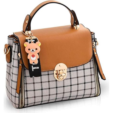 Sac à main en cuir pour femme avec rabat (marron)