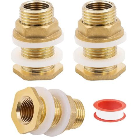 3 Pièces Raccord Citerne Eau de Pluie 1/2 Connecteur de Réservoir D'eau, Raccord pour Cuve D'eau en Laiton pour Robinets, Seaux, Réservoirs D'eau, avec Ruban D'étanchéité de Fil (1/5)