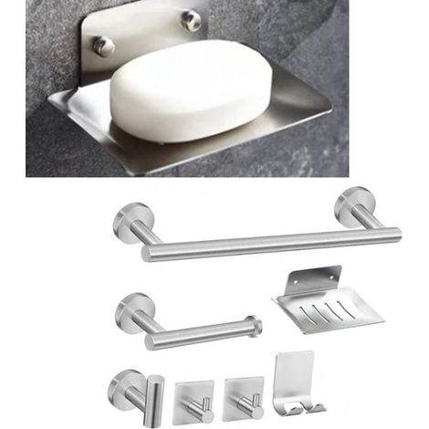Ensemble d'accessoires de salle de bain : porte-serviettes 7 pièces, porte-papier toilette, portant à vêtements, porte-rasoir, porte-savon, ensemble de crochets multifonctions (1/5)
