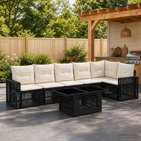vidaXL Ensemble de canapé de jardin 7 pc 6 place Noir et blanc crème (1/5)