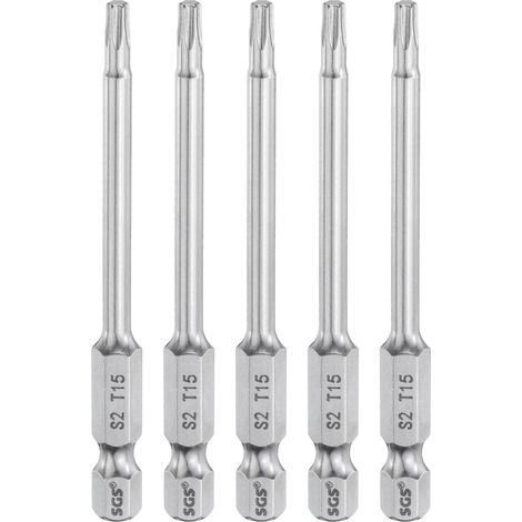 5 Pièces Embout de Tournevis Torx Magnétique, T15 1/4" Hex Tige Longueur 75 mm Embout de Vissage Long Hexagonal en Acier S2 pour Retirer les Vis de Fixation Outils électriques (1/5)