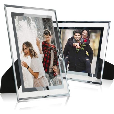 Lot de 2 cadres photo en verre argenté miroir pour présentoir photo sur table 10 x 15 cm (1/5)