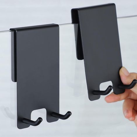 Gancho para toallas de baño de 2 piezas, toallero para cabina de ducha, gancho para toallas sin taladrar, gancho para toallas de baño, apto para vidrio de 6 a 12 mm de grosor. (1/5)