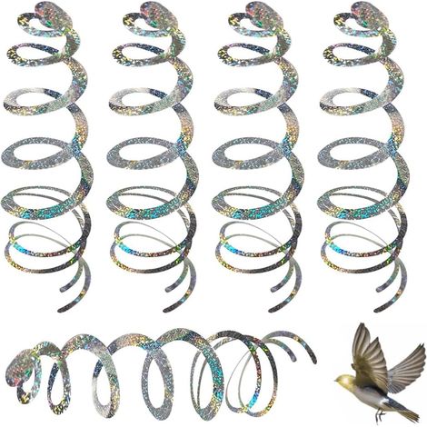 5 Pcs Effaroucheur Oiseaux Spirale Réfléchissante Anti Pigeon 70 cm Répulsif Oiseaux Extérieur pour Balcon Jardin Argent