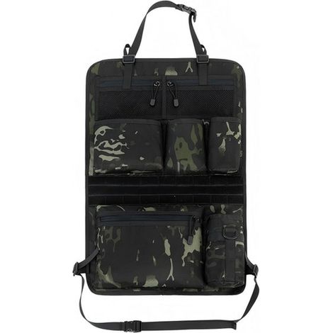 Organizador para asiento de coche, 41,5 x 61 cm, bolsa de almacenamiento para el respaldo, para todos los modelos de coche, para todos, camping y viajes, camuflaje negro. (1/5)
