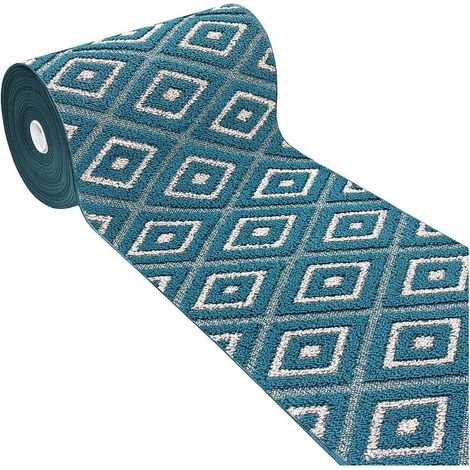 Tapis de Cuisine Au Mètre H57 Coureur Doux Losanges 3D Bordé Moderne Antidérapant - Bleu (1/4)