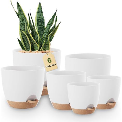 Pot de Plantes d'Intérieur avec Drainage 6 Pcs Pots en Plastique Auto-irrigants 12.7cm/14cm/15.2cm/16.5cm/17.8cm/20.3cm pour Plantes d'Intérieur, Fleurs, Cactus (1/5)